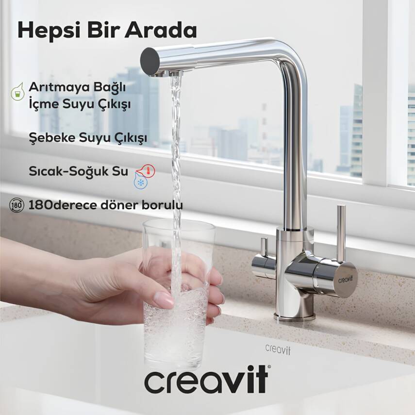 Creavit İçme Suyu Çıkışlı Krom Eviye Bataryası DW8700 - 1