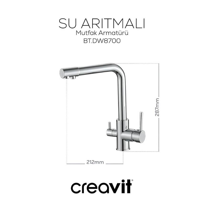 Creavit İçme Suyu Çıkışlı Krom Eviye Bataryası DW8700 - 2