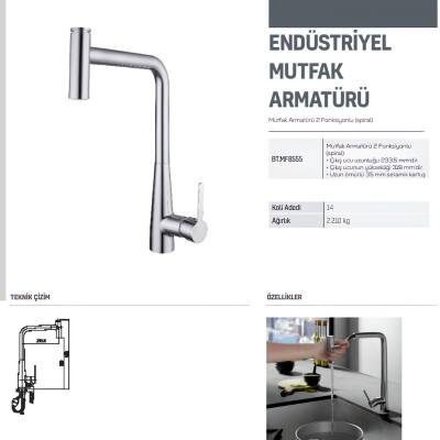 Creavit İki Fonksiyonlu Spiralli Krom Eviye Bataryası MF8555 - 2