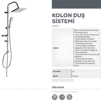 Creavit Kare Krom Tepe Duş Sistemi Kendinden Temizleyicili SH630 - 4