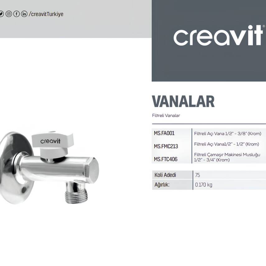Creavit Krom Çamaşır Musluğu Filtreli 1/2-3/4 FTC406 - 2