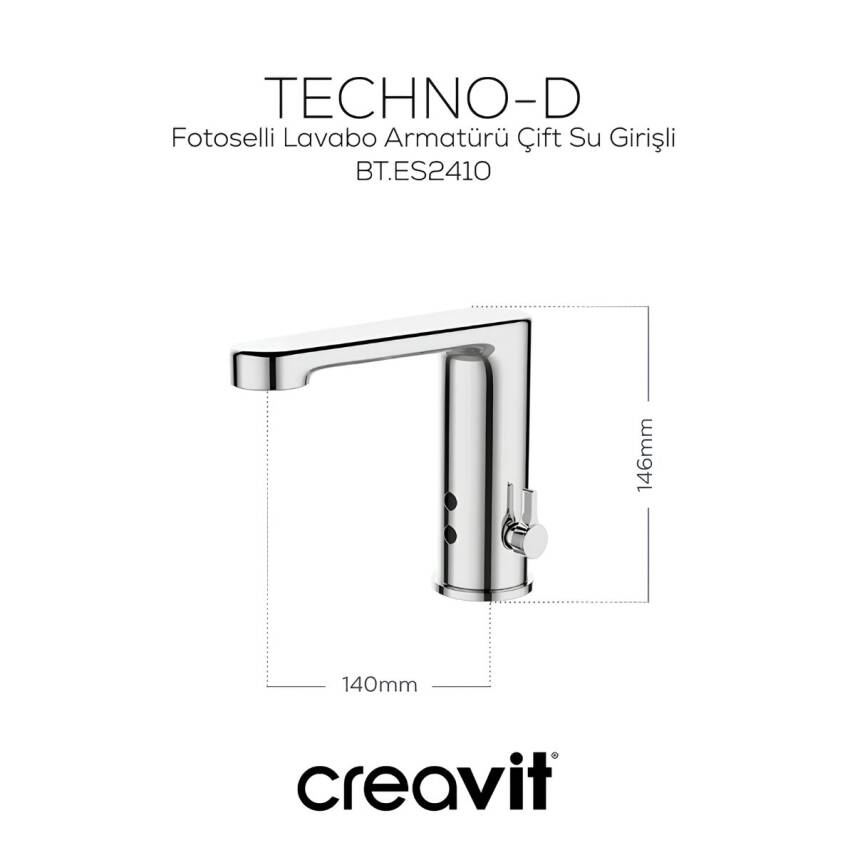 Creavit Krom Fotoselli Lavabo Bataryası Çift Su Girişli ES2410 - 2