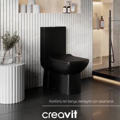 Creavit Lara Kanallı Kömür Karası Duvara Sıfır Klozet Takımı LR360, Creavit Lara Duroplast Yavaş Kapak