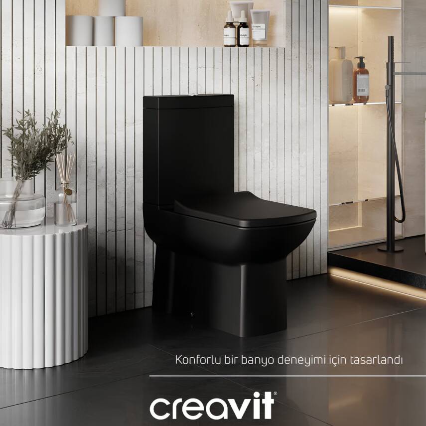 Creavit Lara Kanallı Kömür Karası Duvara Sıfır Klozet Takımı LR360, Creavit Lara Duroplast Yavaş Kapak - 1