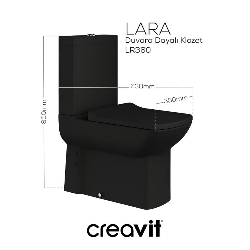 Creavit Lara Kanallı Kömür Karası Duvara Sıfır Klozet Takımı LR360, Creavit Lara Duroplast Yavaş Kapak - 3