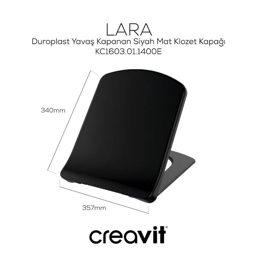 Creavit Lara Kanallı Kömür Karası Duvara Sıfır Klozet Takımı LR360, Creavit Lara Duroplast Yavaş Kapak - 5