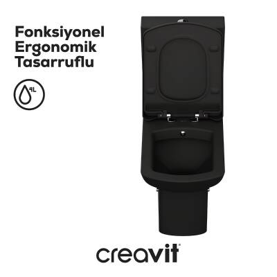 Creavit Lara Kanallı Kömür Karası Duvara Sıfır Klozet Takımı LR360, Creavit Lara Duroplast Yavaş Kapak - 6