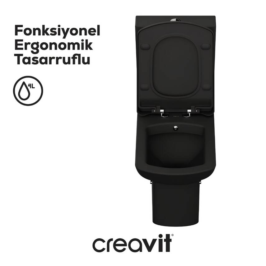 Creavit Lara Kanallı Kömür Karası Duvara Sıfır Klozet Takımı LR360, Creavit Lara Duroplast Yavaş Kapak - 6