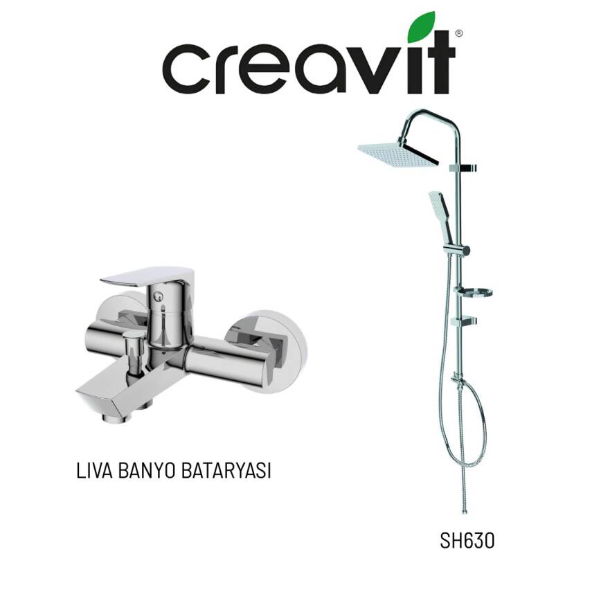 Creavit Liva Banyo Bataryası LV2500 ve Kare Tepe Duş Sistemi SH630 - 1