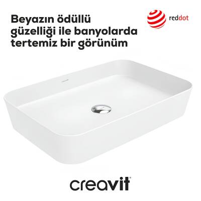 Creavit Loop Dikdörtgen Tezgâh Üstü Batarya Deliksiz Beyaz Lavabo 60x40 Cm LP060