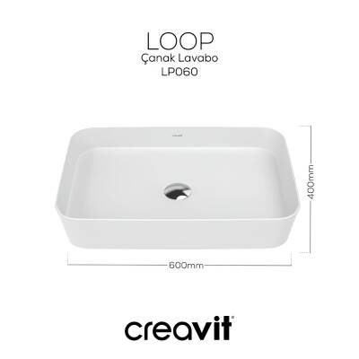 Creavit Loop Dikdörtgen Tezgâh Üstü Batarya Deliksiz Beyaz Lavabo 60x40 Cm LP060 - 5