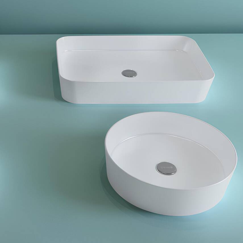 Creavit Loop Dikdörtgen Tezgâh Üstü Batarya Deliksiz Beyaz Lavabo 60x40 Cm LP060 - 6