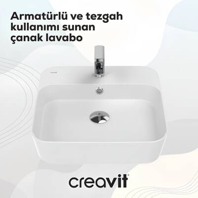 Creavit Loop Kare Tezgâh Üstü Batarya Delikli Beyaz Lavabo 45x45 Cm LP046 - 2