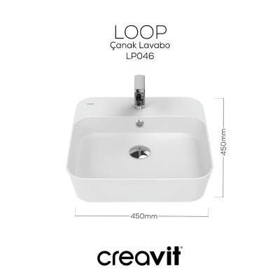 Creavit Loop Kare Tezgâh Üstü Batarya Delikli Beyaz Lavabo 45x45 Cm LP046 - 4