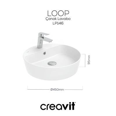 Creavit Loop Oval Tezgâh Üstü Batarya Delikli Beyaz Lavabo 45x45 Cm LP146 - 2