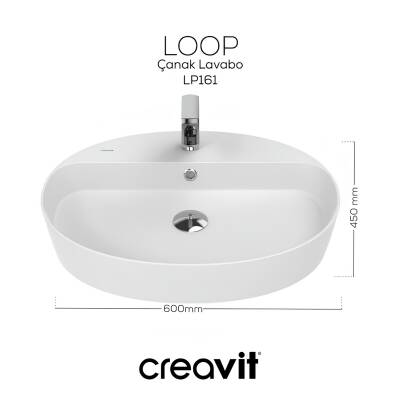 Creavit Loop Oval Tezgâh Üstü Batarya Delikli Beyaz Lavabo 60x45 Cm LP161 - 2