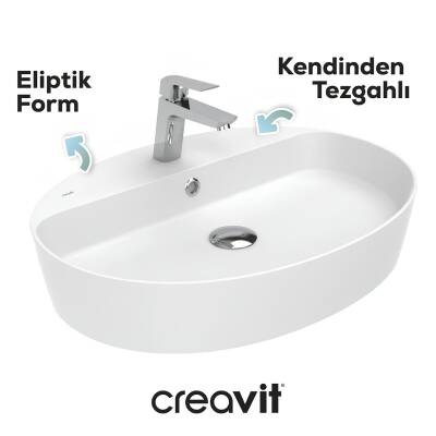 Creavit Loop Oval Tezgâh Üstü Batarya Delikli Beyaz Lavabo 70x45 Cm LP171