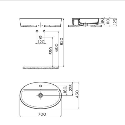 Creavit Loop Oval Tezgâh Üstü Batarya Delikli Beyaz Lavabo 70x45 Cm LP171 - 5