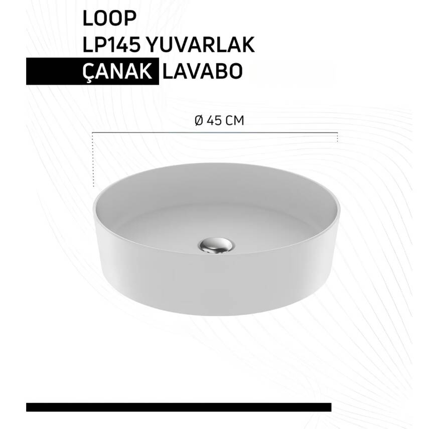 Creavit Loop Oval Tezgâh Üstü Batarya Deliksiz Beyaz Lavabo 45x45 Cm LP145 - 1