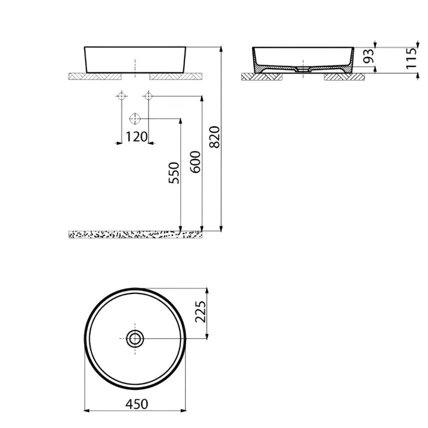 Creavit Loop Oval Tezgâh Üstü Batarya Deliksiz Beyaz Lavabo 45x45 Cm LP145 - 2