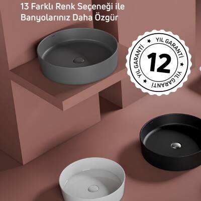 Creavit Loop Oval Tezgâh Üstü Batarya Deliksiz Beyaz Lavabo 45x45 Cm LP145 - 4