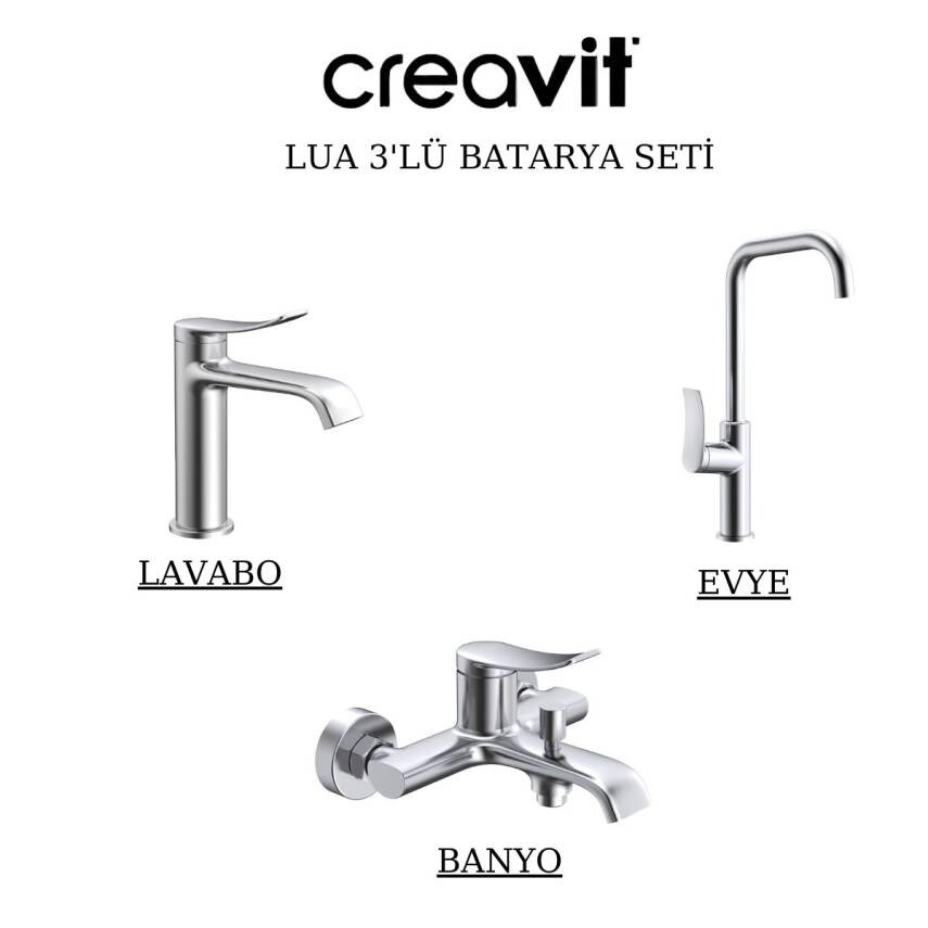Creavit Lua Krom Lavabo-Banyo-Eviye Bataryası 3'lü Set LU1500-LU2500-LU8500 - 1