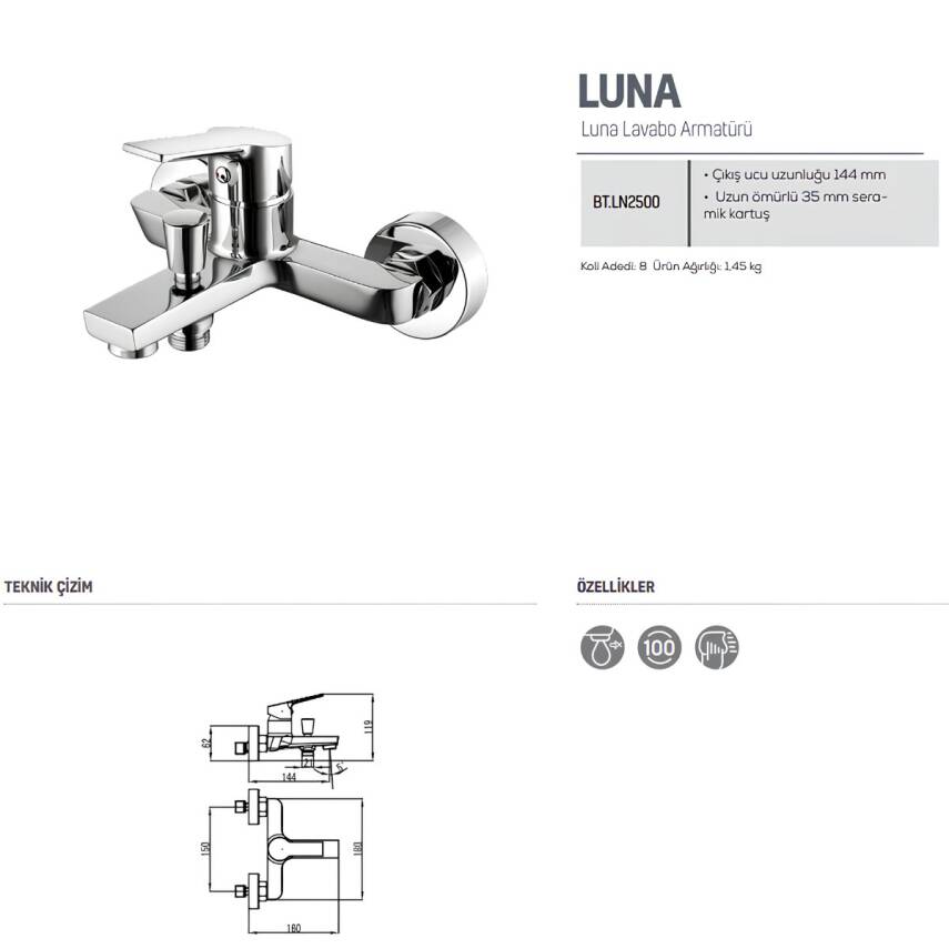 Creavit Luna Krom Banyo Bataryası LN2500 - 3