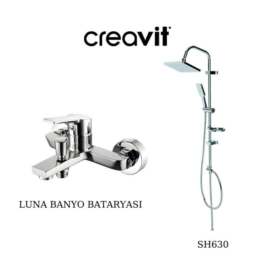 Creavit Luna Krom Banyo Bataryası LN2500 ve Kare Tepe Duş Sistemi SH630 - 1