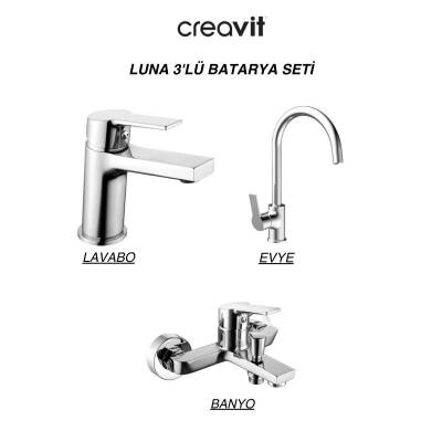 Creavit Luna Krom Lavabo-Banyo-Eviye Bataryası 3'Lü Set LN1500-LN2500-LN8500