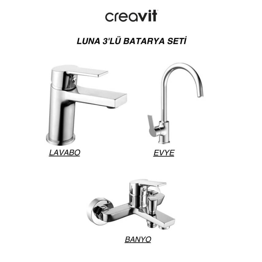 Creavit Luna Krom Lavabo-Banyo-Eviye Bataryası 3'Lü Set LN1500-LN2500-LN8500 - 1