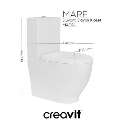 Creavit Mare Kanalsız Beyaz Duvara Sıfır Klozet Takımı MA361, Creavit Mare Duroplast Yavaş Kapak - 3