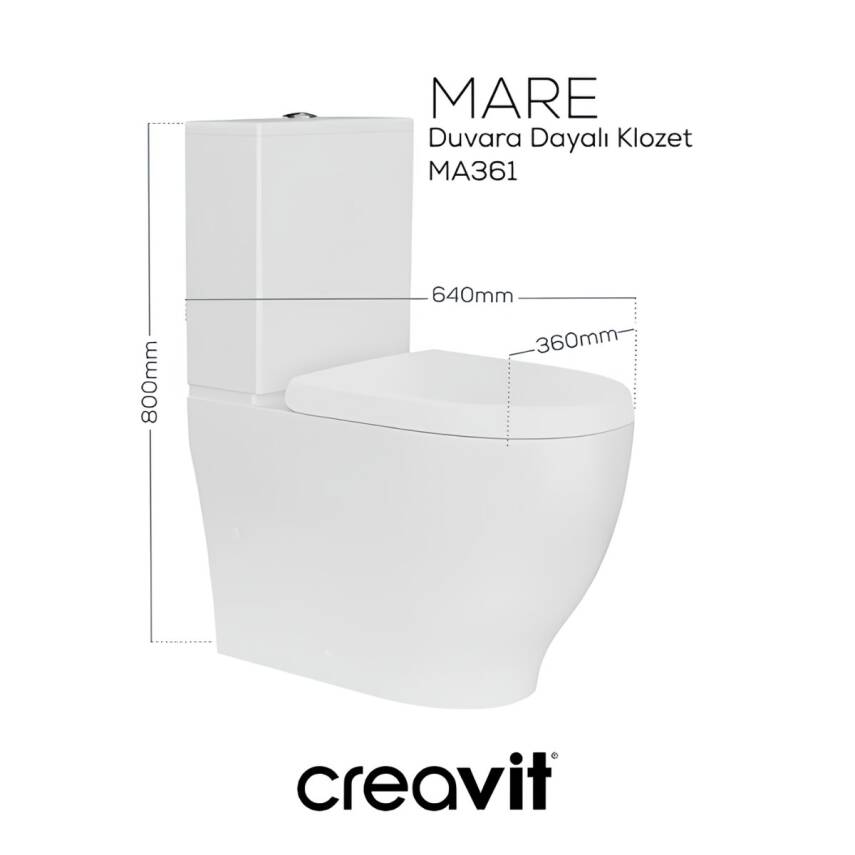 Creavit Mare Kanalsız Beyaz Duvara Sıfır Klozet Takımı MA361, Creavit Mare Duroplast Yavaş Kapak - 3