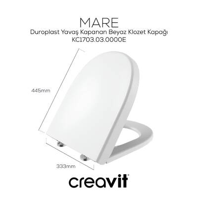 Creavit Mare Kanalsız Beyaz Duvara Sıfır Klozet Takımı MA361, Creavit Mare Duroplast Yavaş Kapak - 4