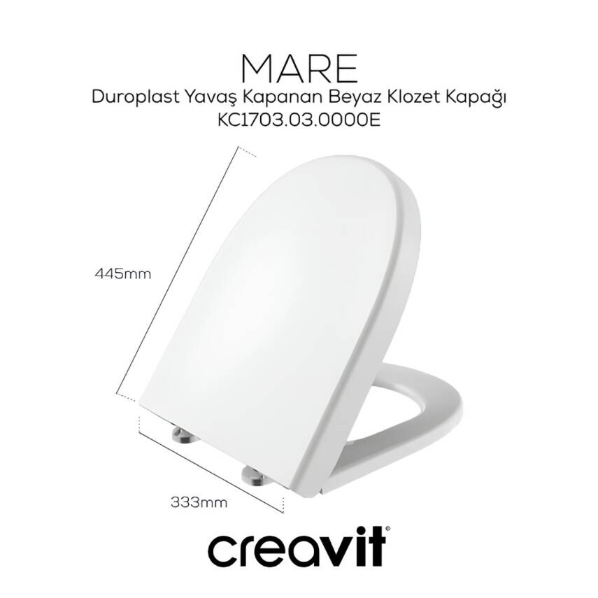 Creavit Mare Kanalsız Beyaz Duvara Sıfır Klozet Takımı MA361, Creavit Mare Duroplast Yavaş Kapak - 4