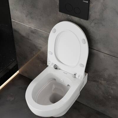 Creavit Ness Kanalsız Beyaz Açık Montaj Asma Klozet NS322, Creavit Ness Duroplast Yavaş Kapak KC3403.02 - 3