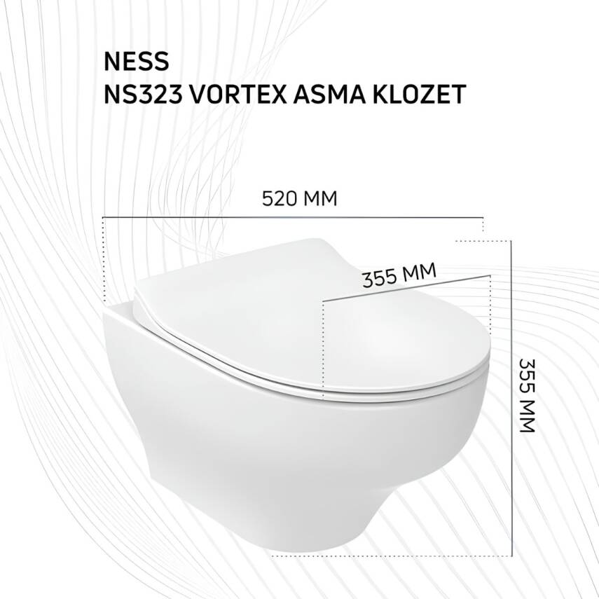 Creavit Ness Vortex Beyaz Asma Klozet NS323, Creavit Ness Duroplast Yavaş Kapak KC3403.01 - 1