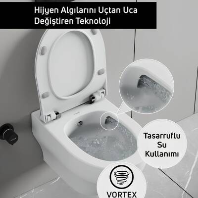 Creavit Ness Vortex Beyaz Asma Klozet NS323, Creavit Ness Duroplast Yavaş Kapak KC3403.01 - 2