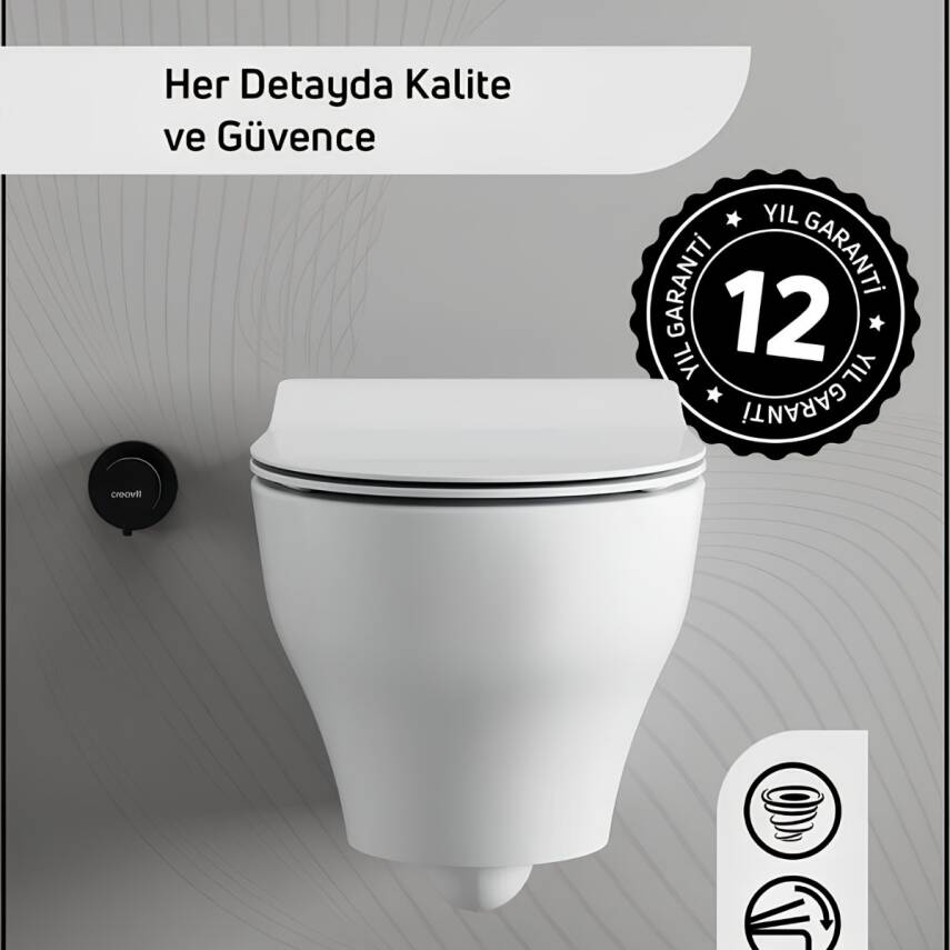 Creavit Ness Vortex Beyaz Asma Klozet NS323, Creavit Ness Duroplast Yavaş Kapak KC3403.01 - 3
