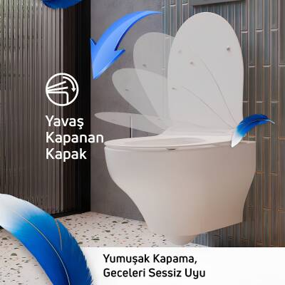 Creavit Ness Vortex Beyaz Asma Klozet NS323, Creavit Ness Duroplast Yavaş Kapak KC3403.01 - 4
