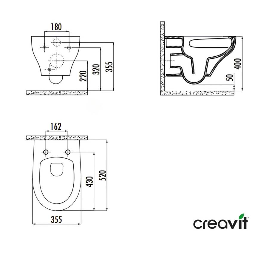 Creavit Ness Vortex Beyaz Asma Klozet NS323, Creavit Ness Duroplast Yavaş Kapak KC3403.01 - 5