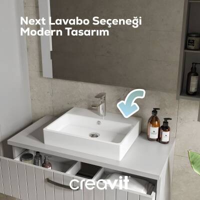 Creavit Next Kare Tezgâh Üstü Batarya Delikli Beyaz Lavabo 50x50 Cm NX256