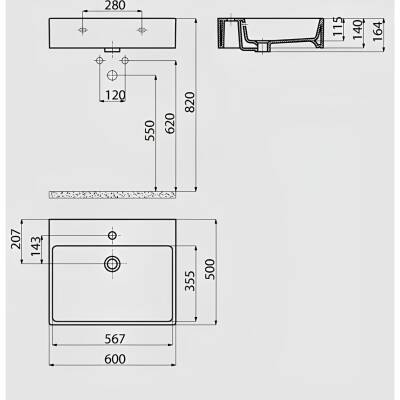 Creavit Next Kare Tezgâh Üstü Batarya Delikli Beyaz Lavabo 60x50 Cm NX260 - 5