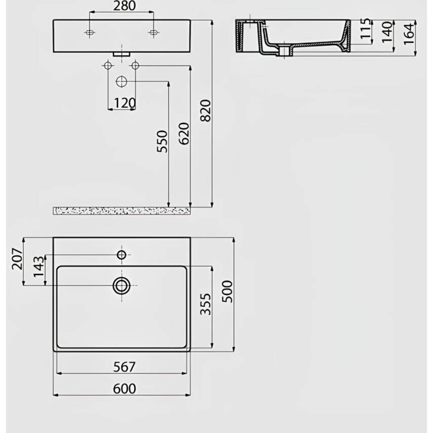 Creavit Next Kare Tezgâh Üstü Batarya Delikli Beyaz Lavabo 60x50 Cm NX260 - 5