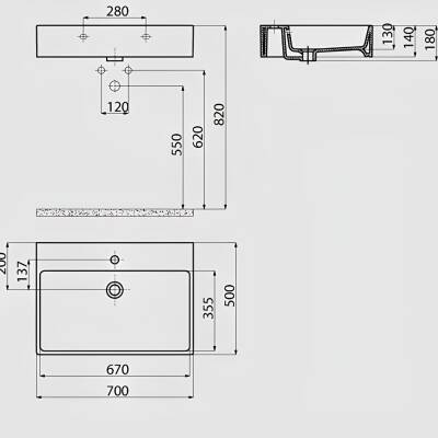 Creavit Next Kare Tezgâh Üstü Batarya Delikli Lavabo Beyaz 70x50 Cm NX270 - 4