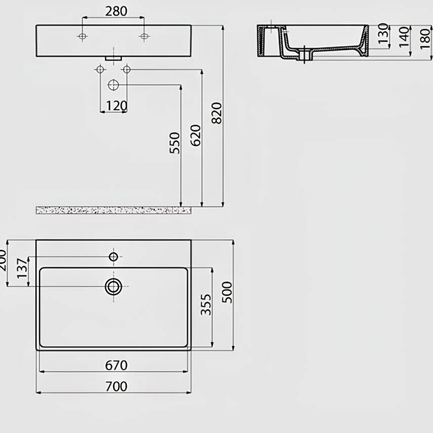 Creavit Next Kare Tezgâh Üstü Batarya Delikli Lavabo Beyaz 70x50 Cm NX270 - 4