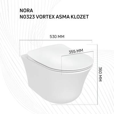 Creavit Nora Vortex Beyaz Asma Klozet NO323, Creavit Nora Duck Duroplast Yavaş Kapak