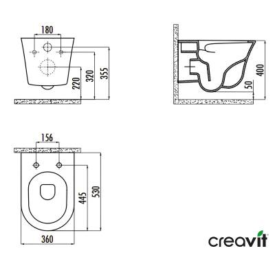 Creavit Nora Vortex Beyaz Asma Klozet NO323, Creavit Nora Duck Duroplast Yavaş Kapak - 5