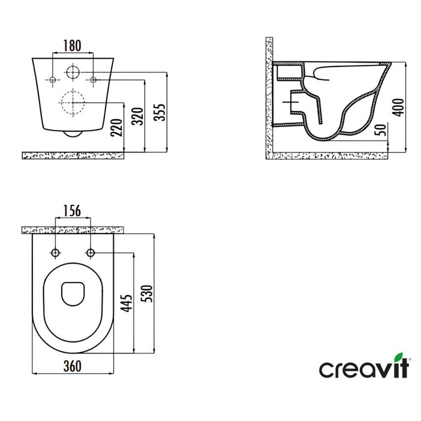 Creavit Nora Vortex Beyaz Asma Klozet NO323, Creavit Nora Duck Duroplast Yavaş Kapak - 5