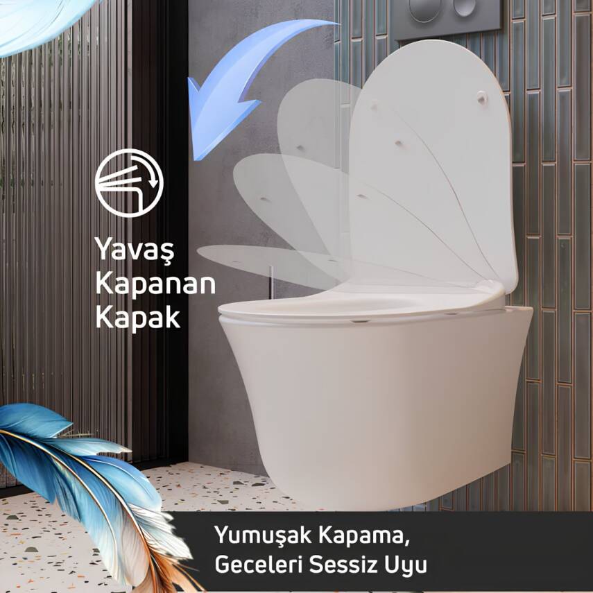 Creavit Nora Vortex Beyaz Asma Klozet NO323, Creavit Nora Duck Duroplast Yavaş Kapak - 7