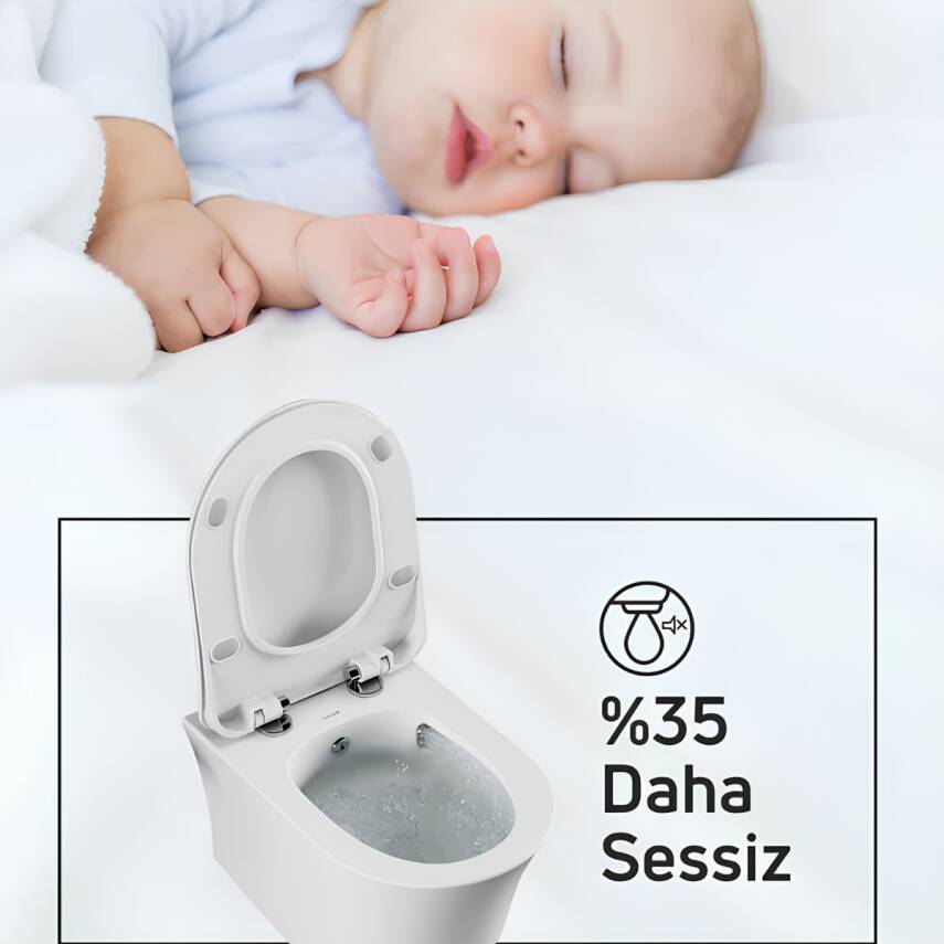 Creavit Nora Vortex Beyaz Asma Klozet NO323, Creavit Nora Duck Duroplast Yavaş Kapak - 8